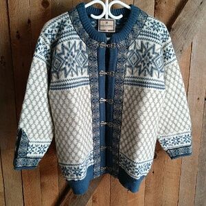 Dale of Norway White and Blue Nordic Wool Cardigan